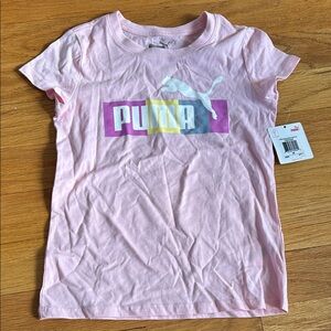Puma Girls' Light Pink Tee with Multicolor Logo